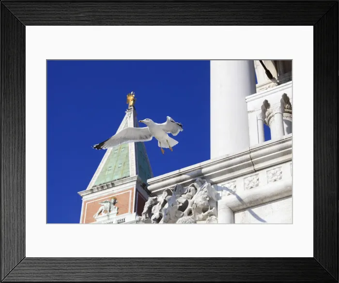 Framed Print : The Campanile (Bell Tower) and carving on corner of Doges Palace, Venice, Veneto
