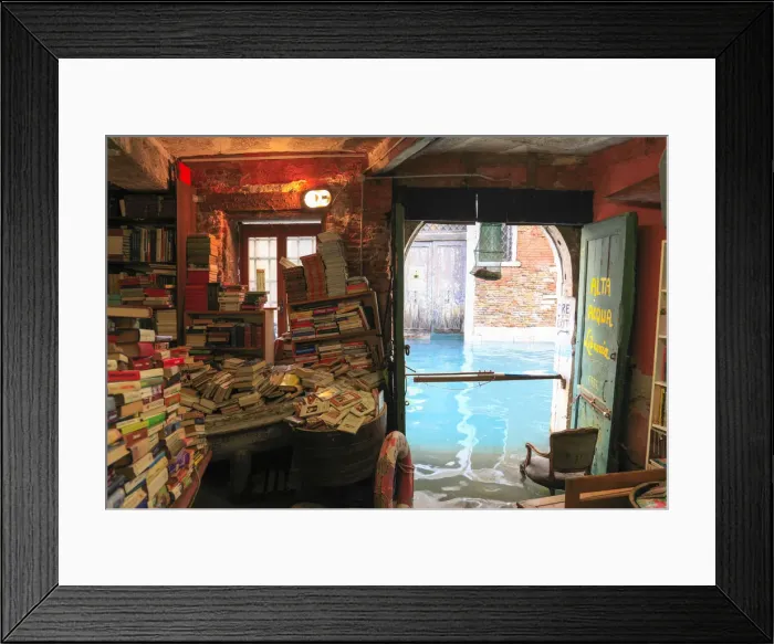 Framed Print : Bookstore Acqua Alta, Venice, Veneto, Italy Framed Print : Bookstore Acqua Alta, Venice, Veneto, Italy