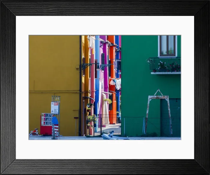 Framed Print : Colored Houses on the Waterfront on the Island of Burano, Venice, Italy Framed Print : Colored Houses on the Waterfront on the Island of Burano, Venice, Italy