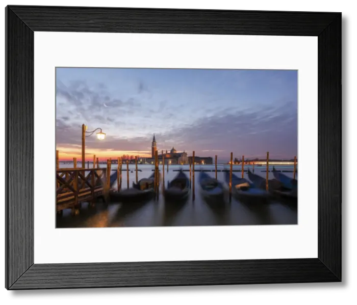 Framed Print : Gondolas at Sunrise with San Giorgio Maggiore Island in the Background, Venice, Veneto Framed Print : Gondolas at Sunrise with San Giorgio Maggiore Island in the Background, Venice, Veneto