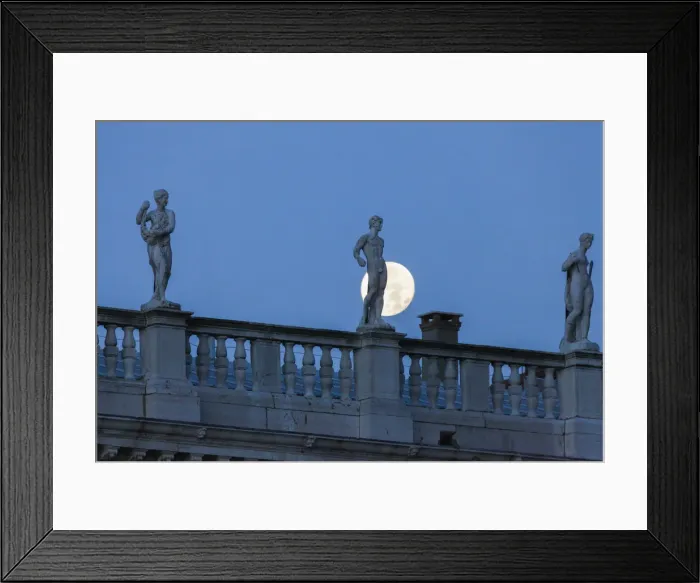 Framed Print : Statues of the Marciana librarys building in front of the full Moon, Venice, Veneto Framed Print : Statues of the Marciana librarys building in front of the full Moon, Venice, Veneto
