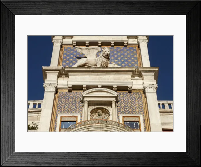 Framed Print : The winged lion of Saint Mark at The Clock Tower in the Piazza San Marco, Venice, Veneto Framed Print : The winged lion of Saint Mark at The Clock Tower in the Piazza San Marco, Venice, Veneto