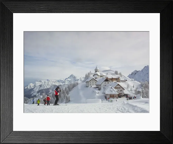 Framed Print : Italy, Friuli Venezia Giulia, Ski slope with a view to Mount Lussari Framed Print : Italy, Friuli Venezia Giulia, Ski slope with a view to Mount Lussari