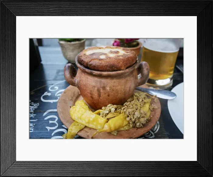 Framed Print : Traditional way to eat Lobio (stewed beans) in a ceramic pot. Georgian traditional food Framed Print : Traditional way to eat Lobio (stewed beans) in a ceramic pot. Georgian traditional food