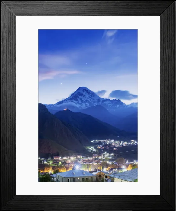 Framed Print : Mount Kazbek (5047m), the third-highest peak in Georgia, bordering Russia, with Framed Print : Mount Kazbek (5047m), the third-highest peak in Georgia, bordering Russia, with