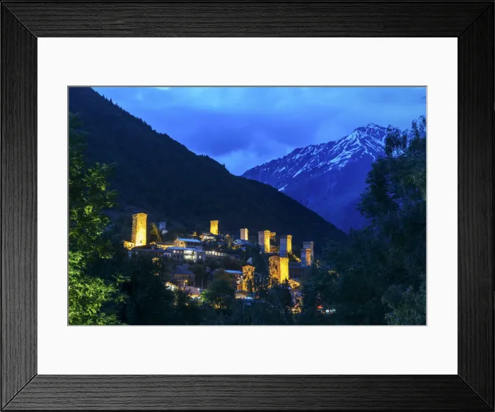 Framed Print : Medieval defensive towers at the mountain village of Mestia. A UNESCO World Heritage Site Framed Print : Medieval defensive towers at the mountain village of Mestia. A UNESCO World Heritage Site