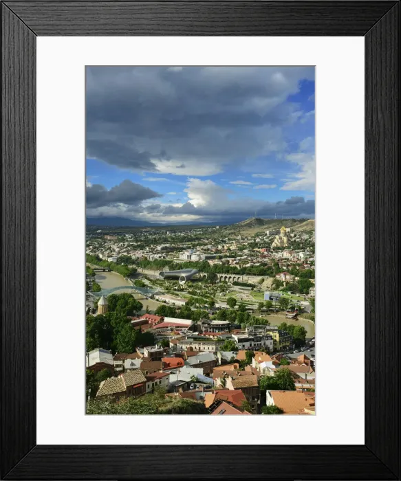Framed Print : Tbilisi and the Mtkvari river. On the right the Holy Trinity Cathedral (Tsminda Sameba) Framed Print : Tbilisi and the Mtkvari river. On the right the Holy Trinity Cathedral (Tsminda Sameba)