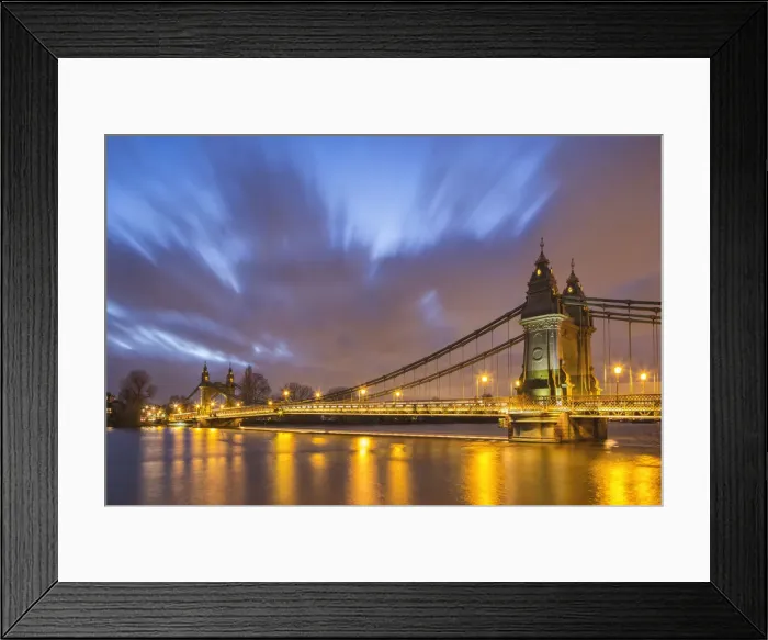 Framed Print : UK, United Kingdom, England, Hammersmith Bridge at dusk Framed Print : UK, United Kingdom, England, Hammersmith Bridge at dusk