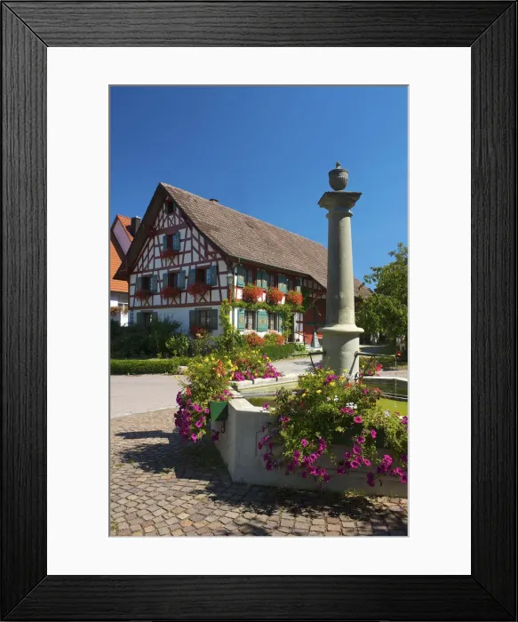 Framed Print : Half-Timbered House in Hoeri, Lake Constance, Baden-Wuerttemberg, Germany