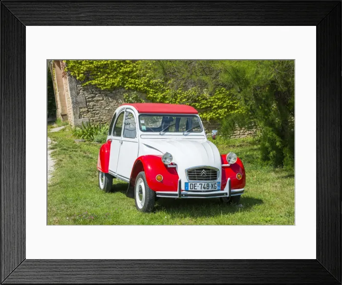 Framed Print : Red and White 2CV, Provence, France Framed Print : Red and White 2CV, Provence, France