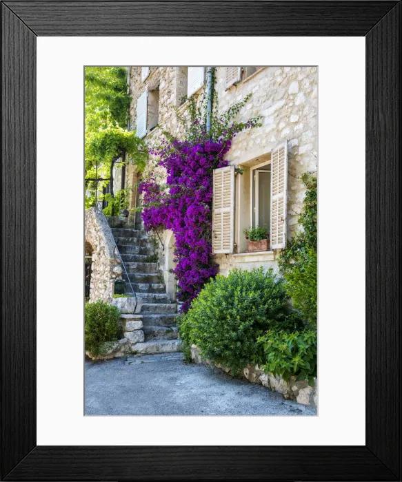 Framed Print : Bougainvillea over Staircase, St. Paul de Vence, Cote d Azur, France Framed Print : Bougainvillea over Staircase, St. Paul de Vence, Cote d Azur, France
