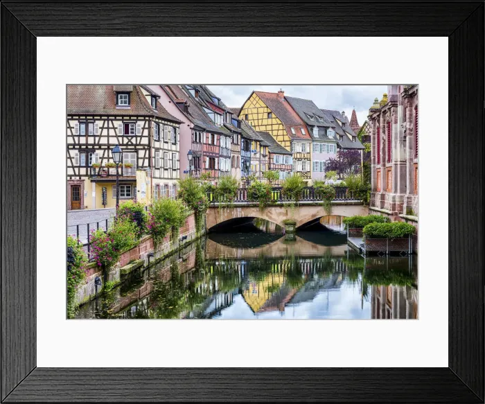 Framed Print : Timbered Buildings Reflecting in Canal, Colmer, Alsace, France Framed Print : Timbered Buildings Reflecting in Canal, Colmer, Alsace, France