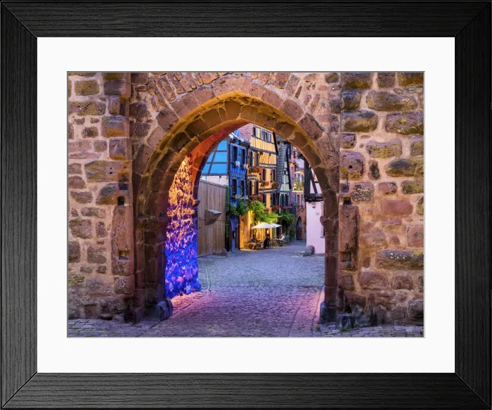 Framed Print : Gate of Riquewihr at Night, Alsace, France Framed Print : Gate of Riquewihr at Night, Alsace, France