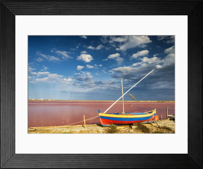 Framed Print : Fishing Boat & Salt Pan, Gruissan, Languedoc, France