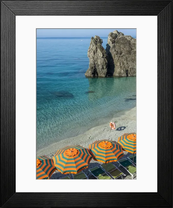 Framed Print : Europe, Italy, Liguria. Beach in Monterosso, Cinque Terre