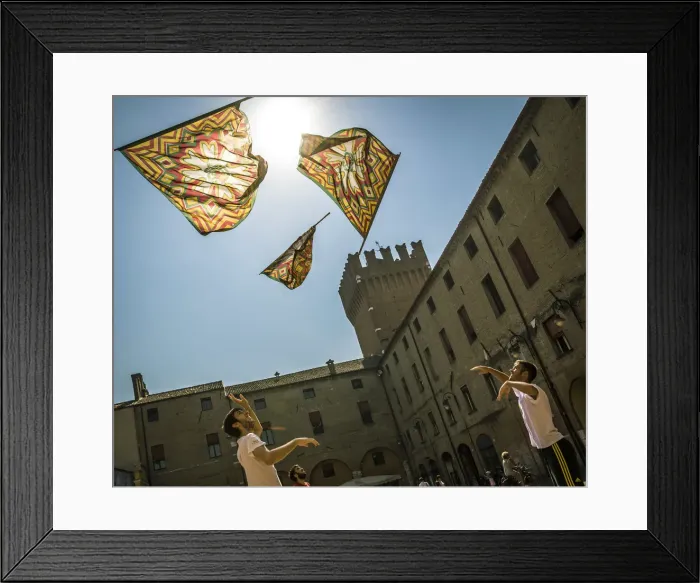 Framed Print : Europe, Italy, Emilia-Romagna. flag swingers of Ferrara Framed Print : Europe, Italy, Emilia-Romagna. flag swingers of Ferrara