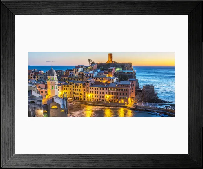 Framed Print : Italy, Liguria, Cinque Terre. The village of Vernazza in the evening