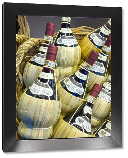 Bottles of Chianti wine for sale at Mercato di San Lorenzo, Florence (Firenze), Tuscany