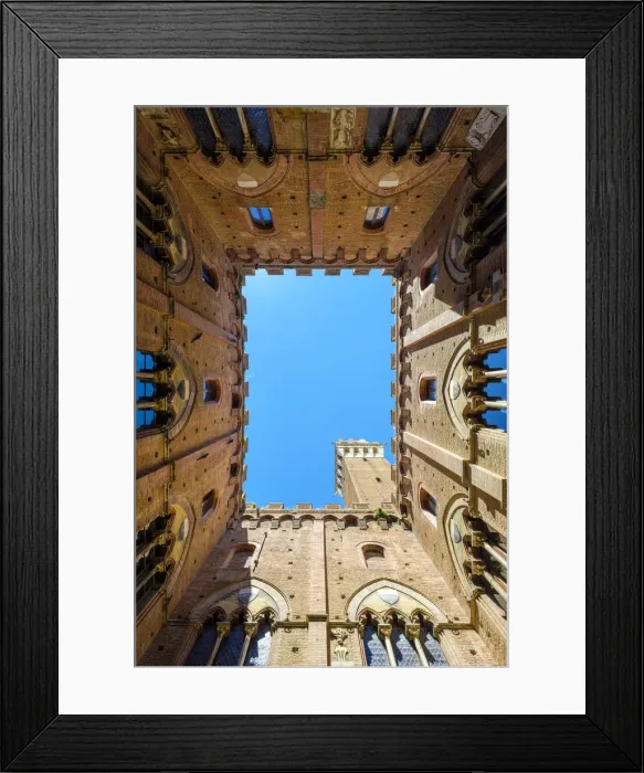 Framed Print : Palazzo Pubblico and Torre del Mangia, UNESCO World Heritage Site, low angle, Siena Framed Print : Palazzo Pubblico and Torre del Mangia, UNESCO World Heritage Site, low angle, Siena