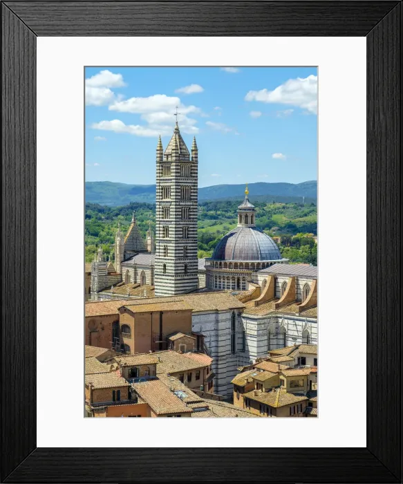Framed Print : High angle view of Duomo di Siena (Siena Cathedral) and buildings in old town