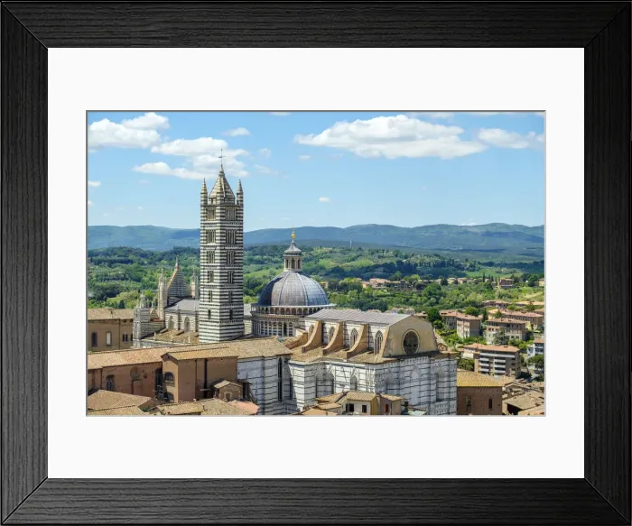 Framed Print : High angle view of Duomo di Siena (Siena Cathedral) and buildings in old town