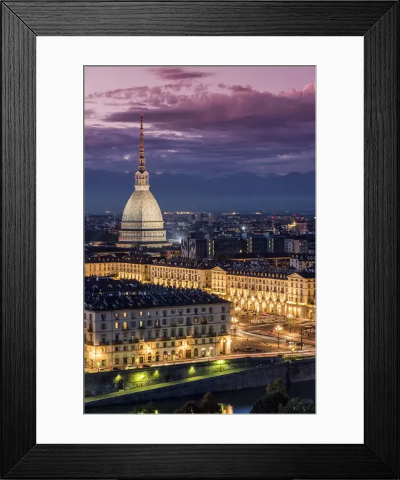 Framed Print : City skyline at dusk, Turin, Piedmont, Italy Framed Print : City skyline at dusk, Turin, Piedmont, Italy