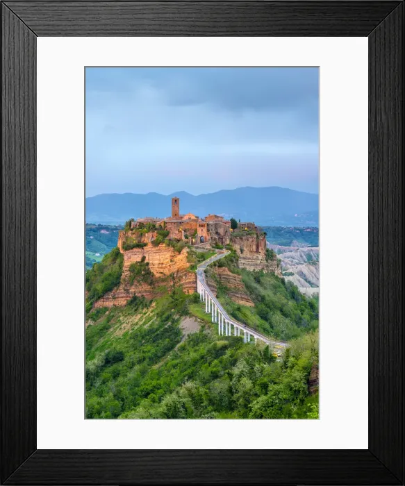 Framed Print : Civita di Bagnoregio at dusk, Bagnoregio, Lazio, Italy, Europe