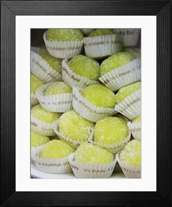 Framed Print : Europe, Italy, Sicily, Erice, Small delicacies made up of almonds and pistachio filling Framed Print : Europe, Italy, Sicily, Erice, Small delicacies made up of almonds and pistachio filling