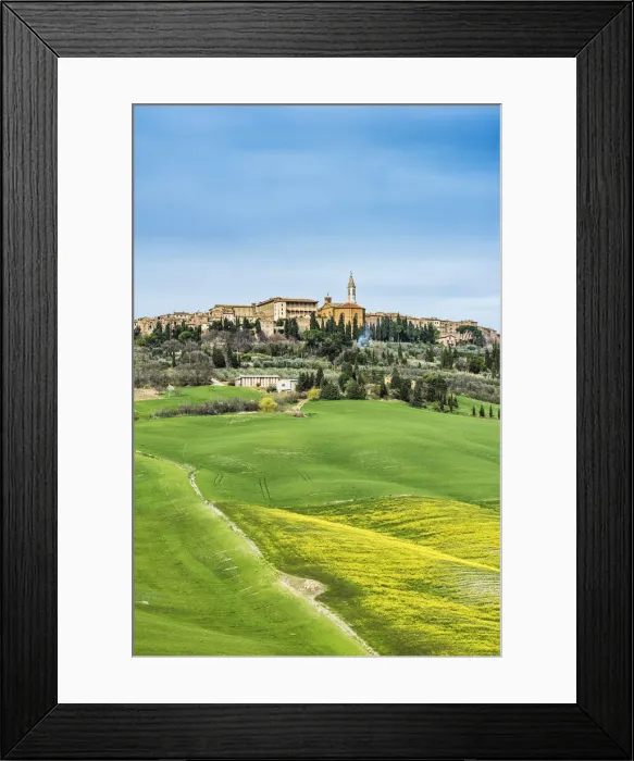 Framed Print : Pienza, Siena district, Tuscany, Italy. View of the green hills of Pienza with Framed Print : Pienza, Siena district, Tuscany, Italy. View of the green hills of Pienza with