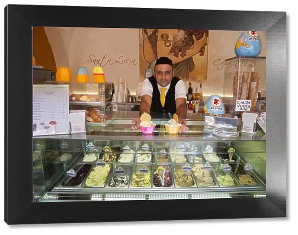 Ice cream seller, Cefalu, Sicily, Italy, Europe, MR