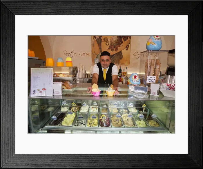 Framed Print : Ice cream seller, Cefalu, Sicily, Italy, Europe, MR