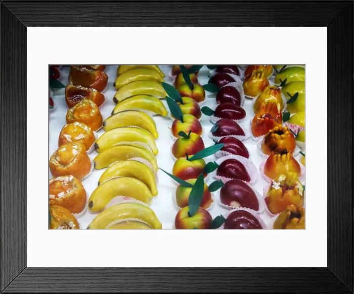 Framed Print : Frutta Martorana, traditional marzipan sweets, Cefalu, Sicily, Italy, Europe