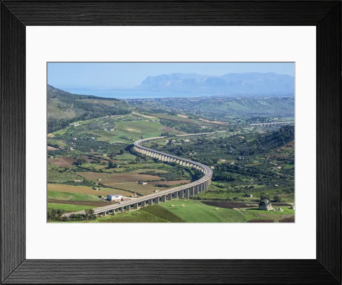 Framed Print : Road withs curve going through mountain landscape, Sicily, Trapani province, Sicily Framed Print : Road withs curve going through mountain landscape, Sicily, Trapani province, Sicily
