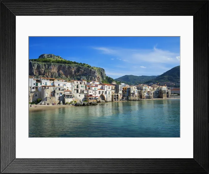 Framed Print : Traditional fishing boats and fishermens houses, Cefalu, Sicily, Italy, Europe Framed Print : Traditional fishing boats and fishermens houses, Cefalu, Sicily, Italy, Europe