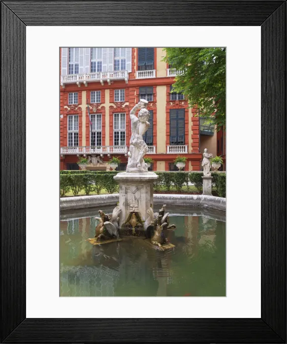 Framed Print : Palazzo Bianco gardens with Palazzo Rosso in the background, Genoa, Liguria, Italy