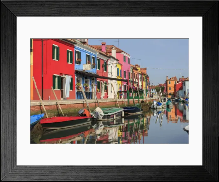 Framed Print : Colored Houses on the Waterfront on the Island of Burano; Venice, Italy Framed Print : Colored Houses on the Waterfront on the Island of Burano; Venice, Italy