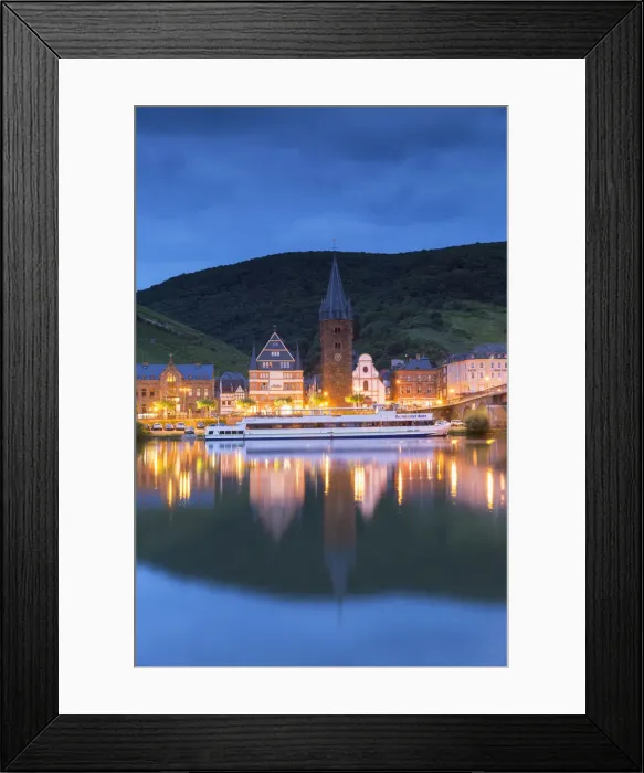 Framed Print : River Moselle and Bernkastel-Kues at dusk, Rhineland-Palatinate, Germany Framed Print : River Moselle and Bernkastel-Kues at dusk, Rhineland-Palatinate, Germany
