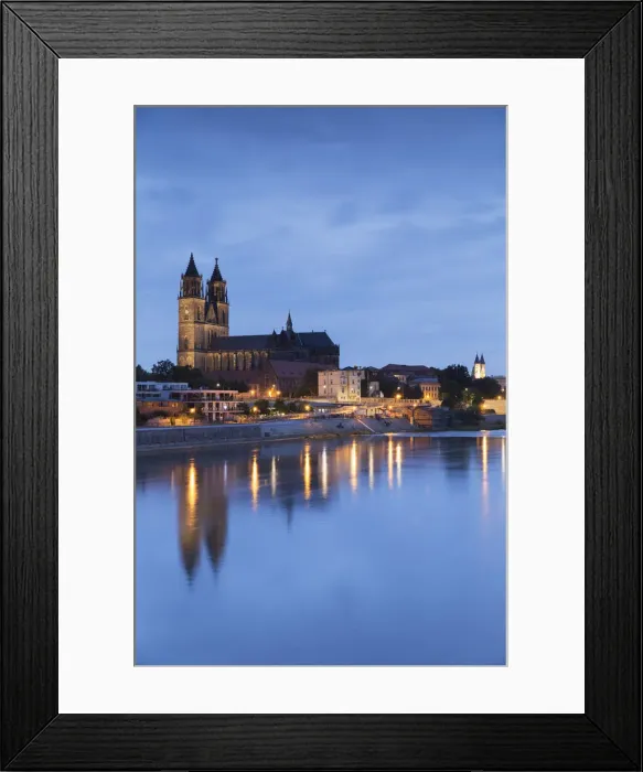 Framed Print : St Mauritius and St Katharina Cathedral and River Elbe at dusk, Magdeburg, Saxony-Anhalt Framed Print : St Mauritius and St Katharina Cathedral and River Elbe at dusk, Magdeburg, Saxony-Anhalt