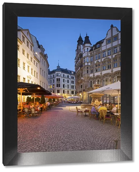 Outdoor cafes in historic centre, Leipzig, Saxony, Germany