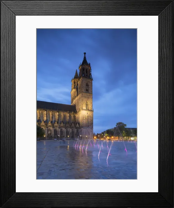 Framed Print : St Mauritius and St Katharina Cathedral at dusk, Magdeburg, Saxony-Anhalt, Germany
