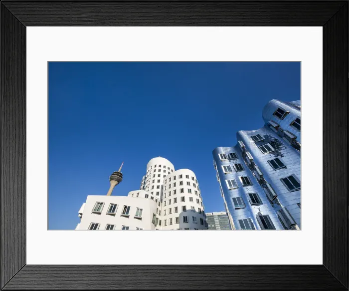 Framed Print : Media harbour, Frank Gehry buildings, television tower, Düsseldorf, North Framed Print : Media harbour, Frank Gehry buildings, television tower, Düsseldorf, North