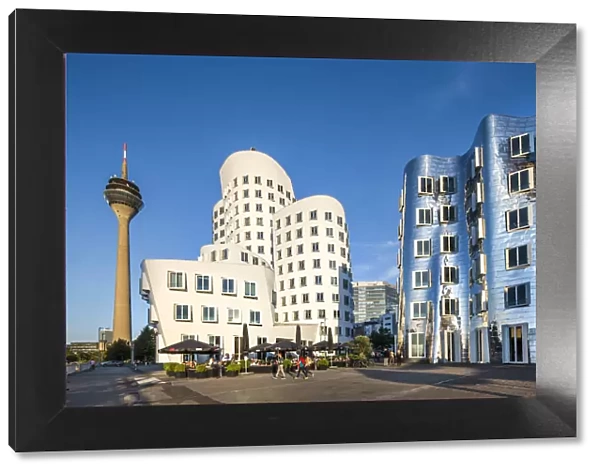 Media harbour, Frank Gehry buildings, television tower, Düsseldorf, North
