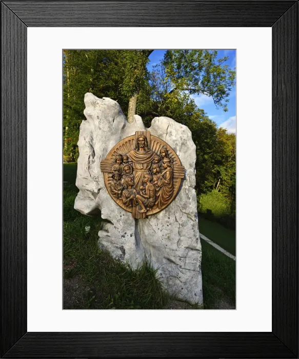 Framed Print : Bronze plaque, Chapel of the beatitude on Mitterweinfeld, Lockstein, Berchtesgaden
