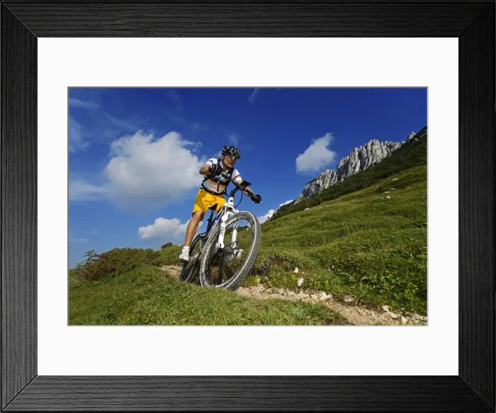 Framed Print : Mountain biker on the Kampenwand, Chiemgau, Upper Bavaria, Bavaria, Germany, MR Framed Print : Mountain biker on the Kampenwand, Chiemgau, Upper Bavaria, Bavaria, Germany, MR