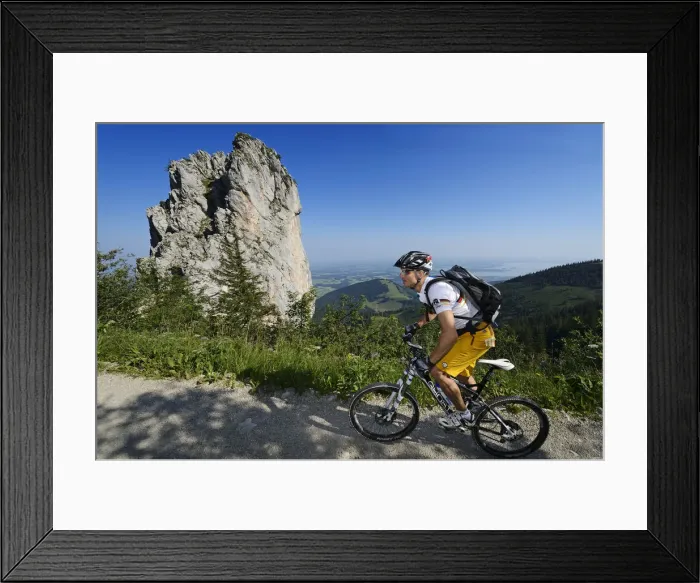 Framed Print : Mountain bikers before Staffelstein, Kampenwand, Chiemgau, Upper Bavaria, Bavaria Framed Print : Mountain bikers before Staffelstein, Kampenwand, Chiemgau, Upper Bavaria, Bavaria