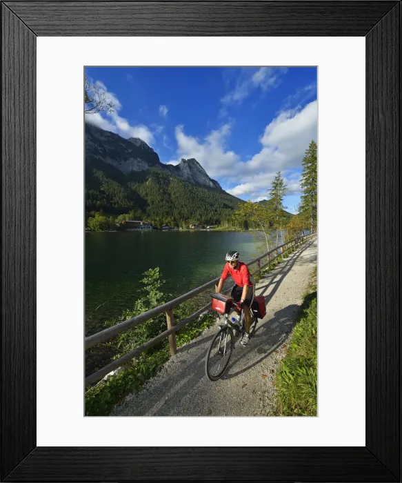 Framed Print : Cyclists at Hintersee, Ramsau, Berchtesgaden, Upper Bavaria, Bavaria, Germany, MR Framed Print : Cyclists at Hintersee, Ramsau, Berchtesgaden, Upper Bavaria, Bavaria, Germany, MR