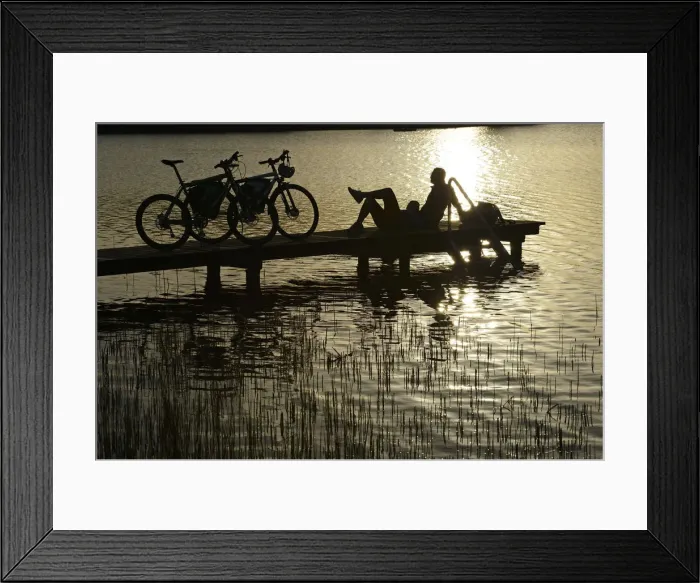 Framed Print : Electric cyclists on jetty, Klostersee Castle Seeon, Chiemgau, Upper Bavaria, Bavaria Framed Print : Electric cyclists on jetty, Klostersee Castle Seeon, Chiemgau, Upper Bavaria, Bavaria