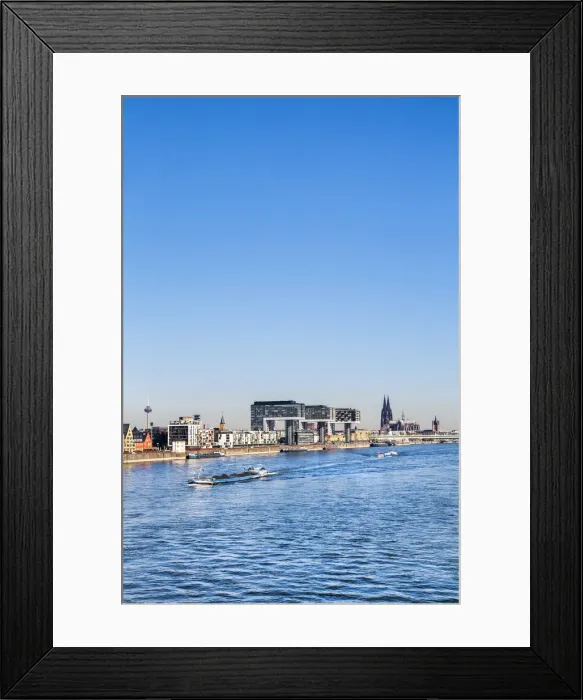 Framed Print : Crane houses, Cologne Cathedral and River Rhine, Rheinauharbour, Cologne, North Rhine