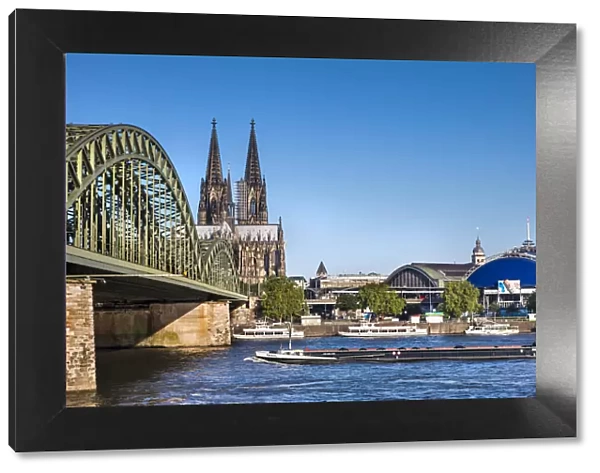 Cologne Cathedral, River Rhine and Hohenzollern Bridge, Cologne, North Rhine Westphalia