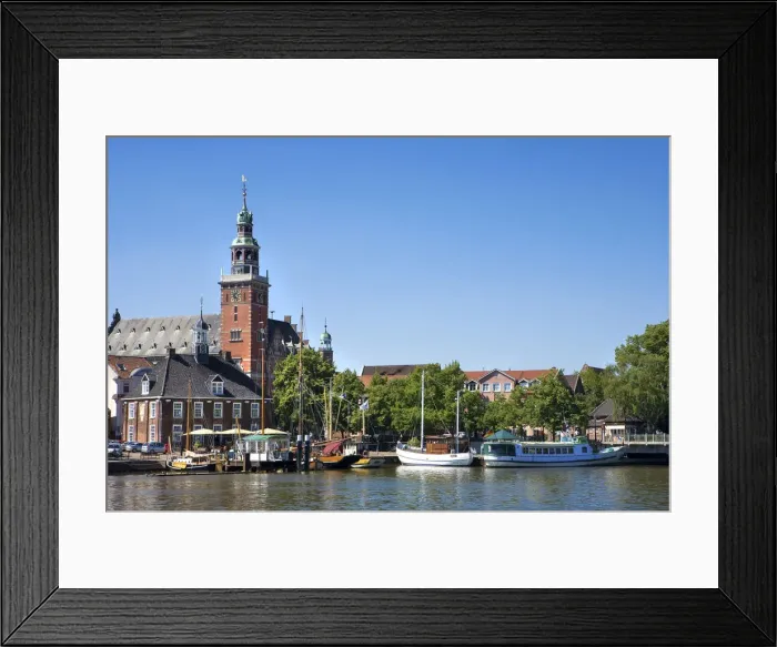 Framed Print : Harbour and town hall, Leer, East Friesland, Lower Saxony, Germany Framed Print : Harbour and town hall, Leer, East Friesland, Lower Saxony, Germany